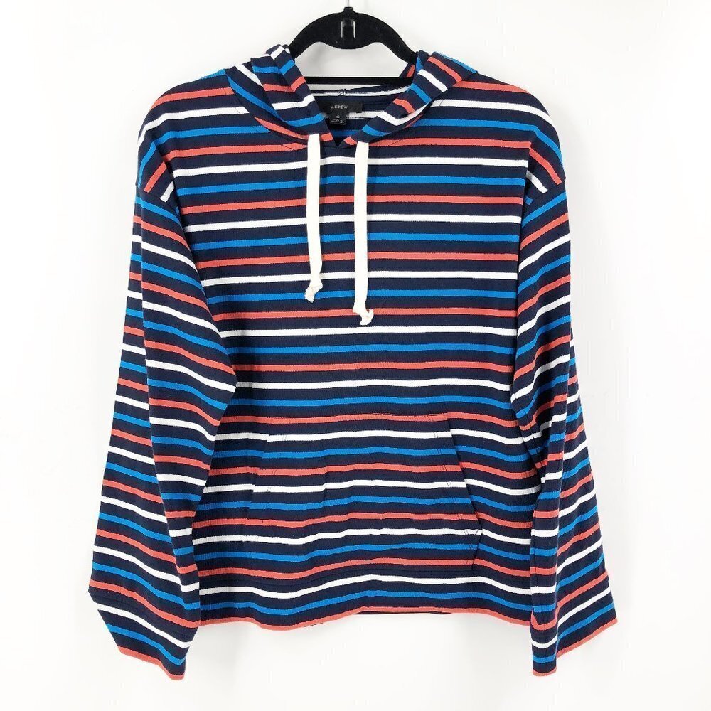 ✅ J. CREW Wide-sleeve hoodie in striped Mariner cloth SMALL‎